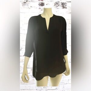 Women’s Faux Layered Black Tunic, Roomy Size S